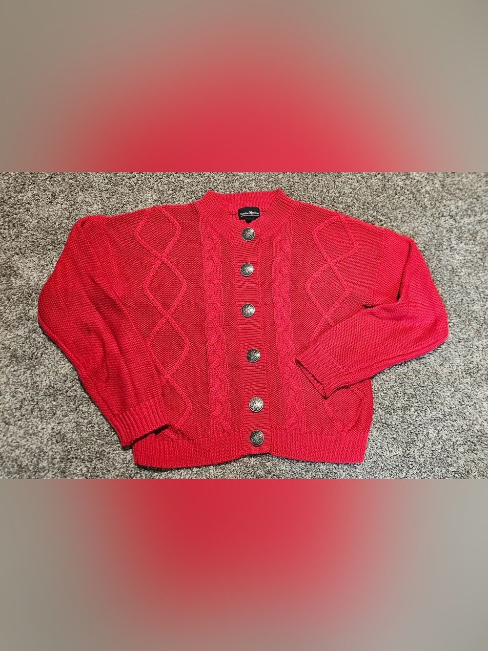 Vintage Hunters Run Red Cable-Knit Button Cardigan